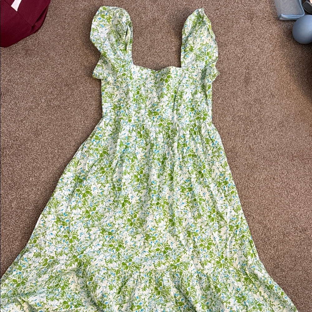 Olivia James Long Floral Green and White Dress